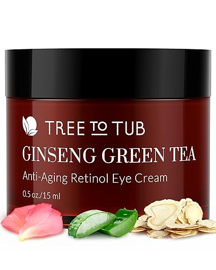 Tree to Tub Retinol Under Eye Cream for Dark Circles, Puffiness, Wrinkles, Bags Under Eyes - Sensitive Skin Night Eye Moisturizer for Women & Men w/Hyaluronic Acid, Organic Green Tea, Natural Ginseng